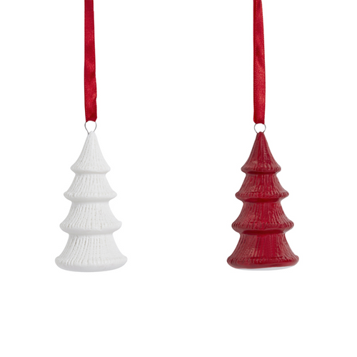 Sia Deco Kersthangers Kerstbomen - rood en wit - gres - Set van 2 - H7 - vtwonen shop