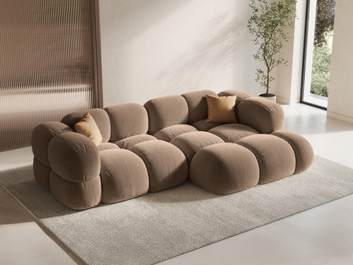 Cosmopolitan Design rechter hoekbank Loretto 3-zits, flueel donkerbeige - 147x250x68cm
