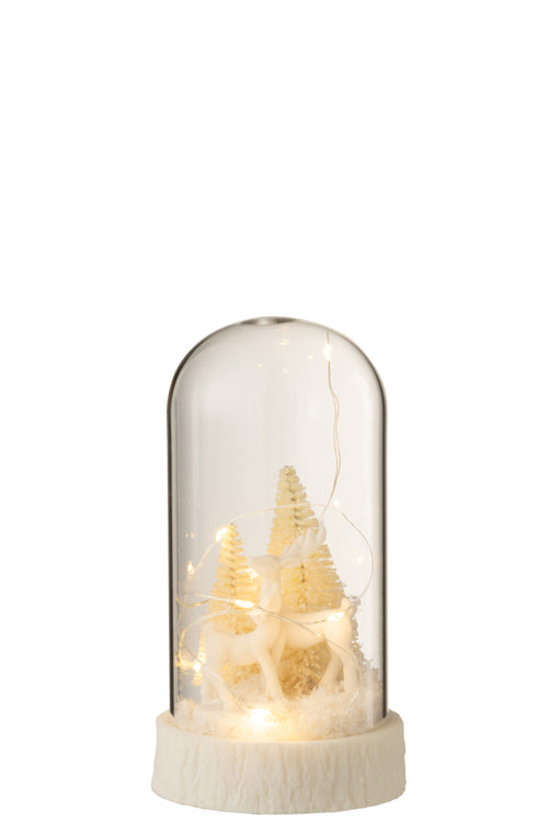 J-Line decoratie Stolp Hoog Herten - glas/polyresin - wit - small - LED  lichtjes - vtwonen shop