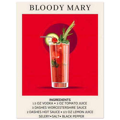 Artfulprints  Bloody Mary cocktail - Ingrediënten   poster 30x40 cm - vtwonen shop