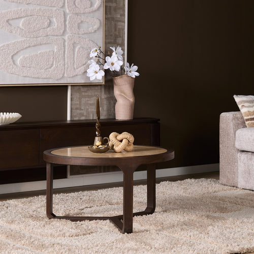 Starfurn Salontafel Morris - Rond Hout/Travertin - 75x75x42cm