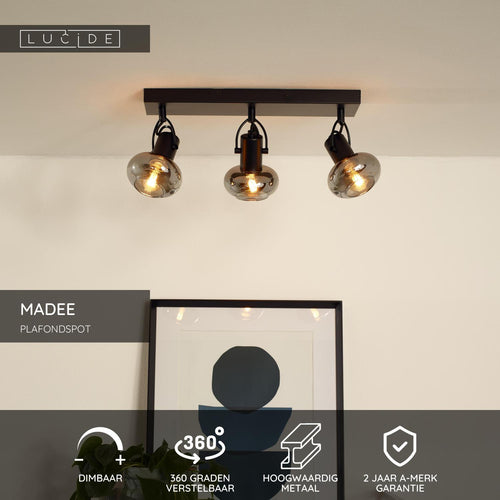 Lucide plafondspot MADEE - 3xE14 - Zwart