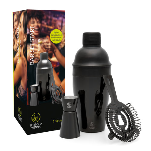 Leopold Vienna - Cocktail set Acolon 3-delig zwart (cocktail shaker, strainer, pipet) cadeau giftset - vtwonen shop