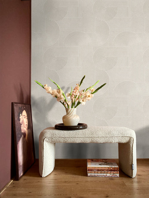 Origin Wallcoverings behang grafisch 3D motief warm grijs - 53 cm x 10.05 m - 348014