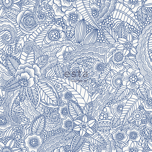 ESTAhome behang bloemtekeningen blauw op wit - 53 cm x 10.05 m - 148615