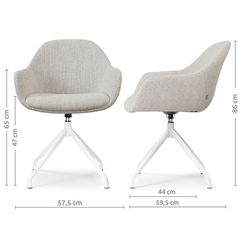 Nolon Nola-Mae Eetkamerstoel Beige Gemêleerd - Draaibaar Wit Onderstel