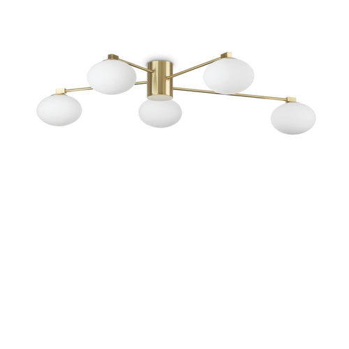 Ideal Lux HERMES 5-lichts Globe Multi Arm Semi Flush Plafondlamp Messing