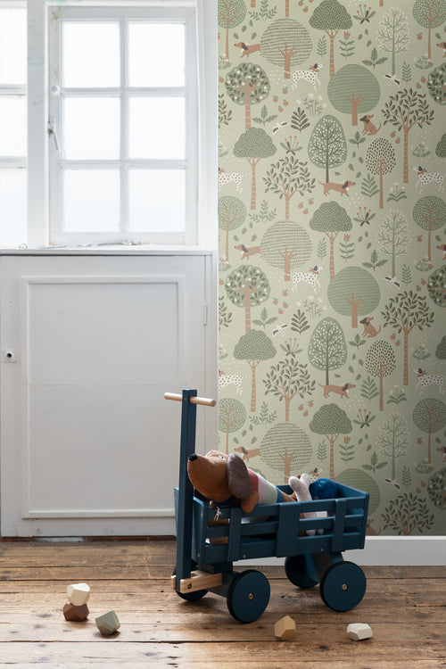 ESTAhome behang honden vergrijsd mintgroen - 53 cm x 10.05 m - 139712 - vtwonen shop