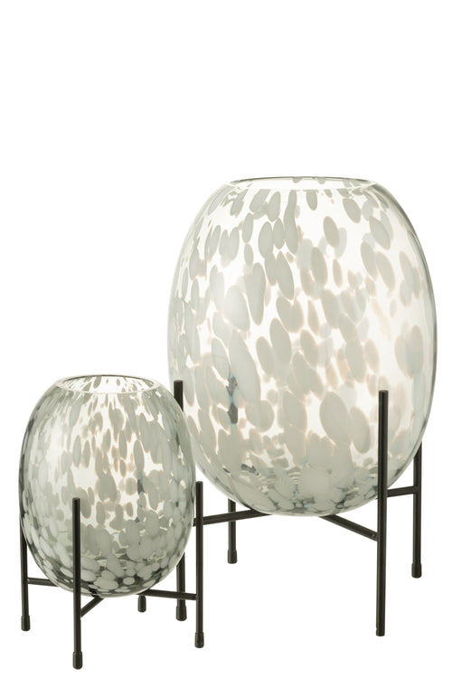 J-Line vaas Op Voet Spikkel - glas - grijs/wit - large - 37 cm hoog - vtwonen shop