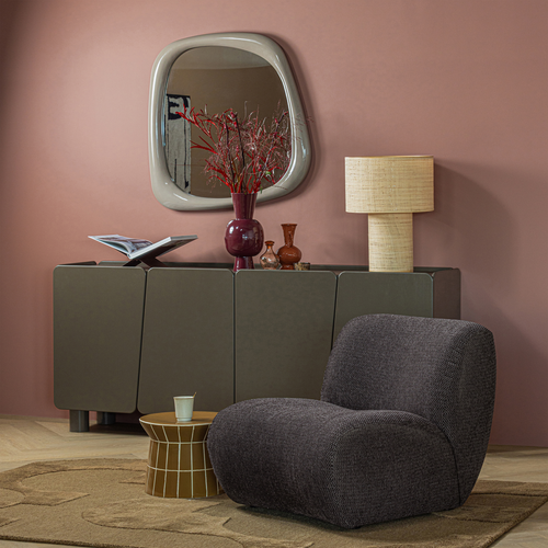 WOOOD fauteuil craquelé Nomu - Chenille - Antraciet - 74x76x92