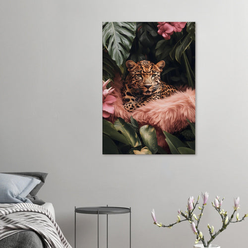 Artfulprints Canvas Tropical leopard canvas - 50x70 cm - Groen