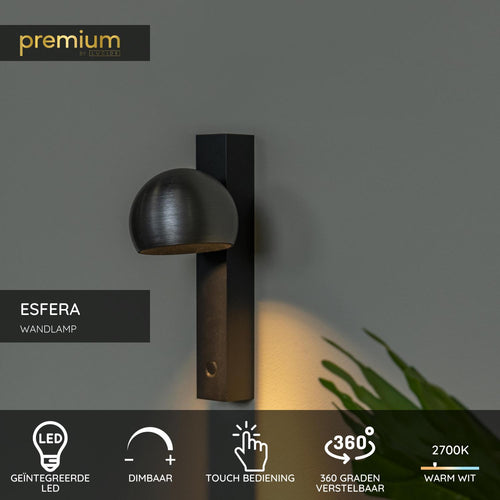 Lucide wandlamp ESFERA - Geïntegreerde LED - Grijs ijzer