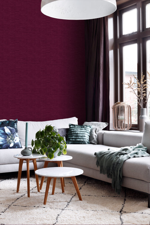 ESTAhome behang effen linnenstructuur bordeaux rood - 53 cm x 10.05 m - 148697