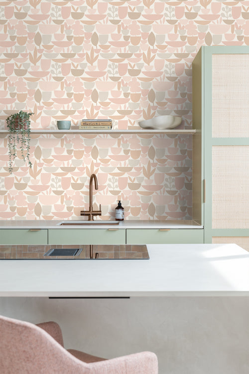 ESTAhome behang aardewerk en planten beige - 50 x 900 cm - 131072 - vtwonen shop