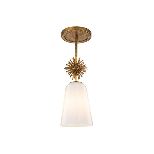 Schlanke Pendelleuchte, modernes Antik-Gold, 1 x E27, Opalschirm