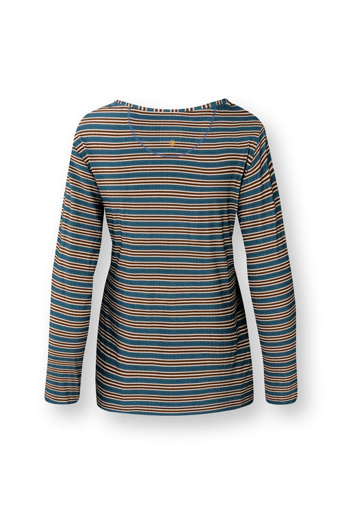 Pip Studio - Trice Pyjama t-shirt - Lange mouw Dames - Stripe - Blauw - L