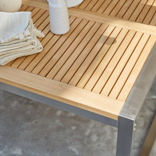 Tikamoon Arno - Massief teakhouten en roestvrij stalen tuintafel voor 4/6 personen. - Naturel