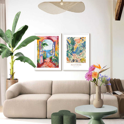 Reinders Matisse met zeeuitzicht schilderijen set -  meerkleurig/multi color - woonkamer - 70x50cm
