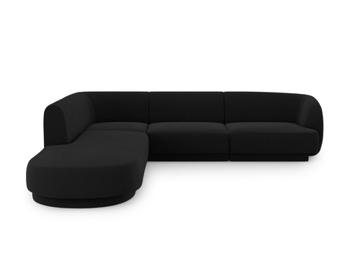 Micadoni linker hoekbank Miley 6-zits, flueel, zwart - 248x255x70cm