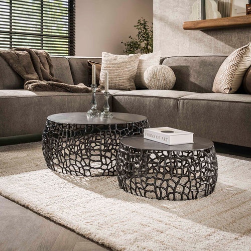 Giga Meubel Salontafel Maze - Zwart Metaal - Set van 2
