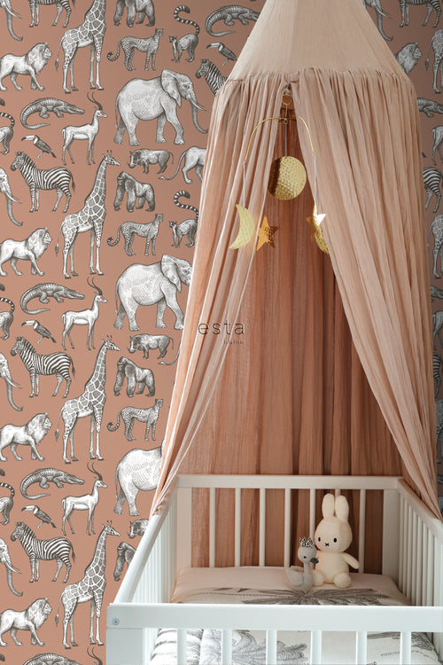 ESTAhome behang jungle dieren terracotta - 50 x 900 cm - 139512