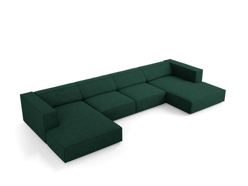 Cosmopolitan Design Panoramische bank Arendal 6-zits, chenille met ribbeleffect, flessengroen - 166x364x70cm