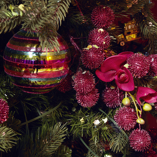 Sia Deco Kersttak Met Glitter Pompons Kunstmatig - zilver - H94 - vtwonen shop