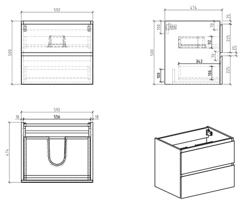 Badplaats Badkamermeubel Set Angela 60 cm – Kastanje Eiken – Badmeubel met Wastafel