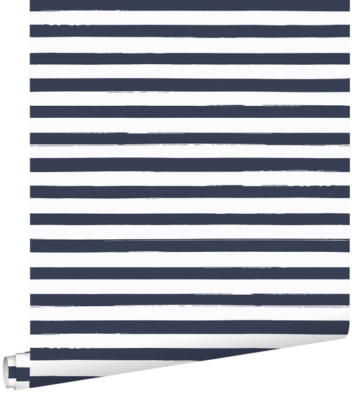 ESTAhome behang geschilderde strepen donkerblauw en wit - 53 cm x 10.05 m - 138970