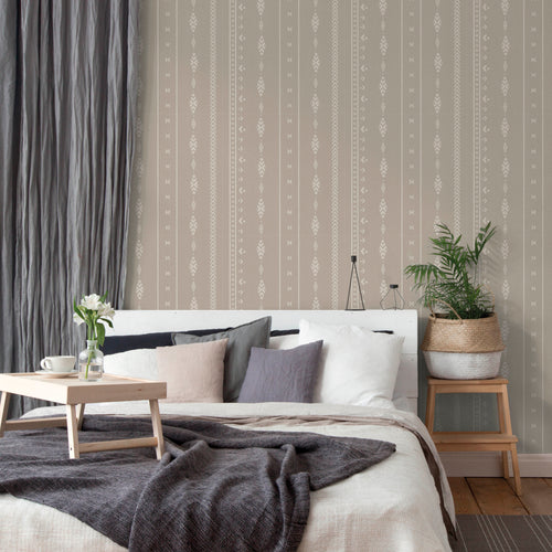 Sanders & Sanders behang etnisch motief donker beige en wit - 53 cm x 10 m - 640522
