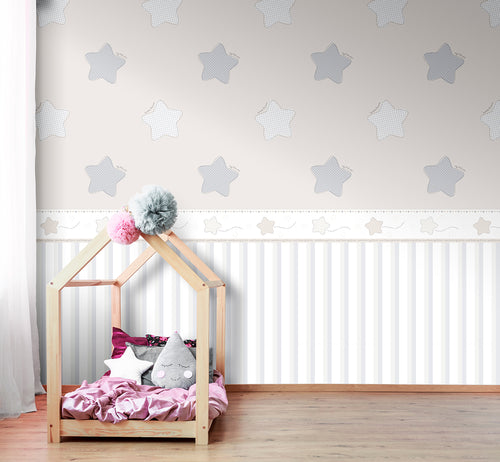 Sanders & Sanders zelfklevende behangrand sterren beige en wit - 500 x 17.5 cm - 640613