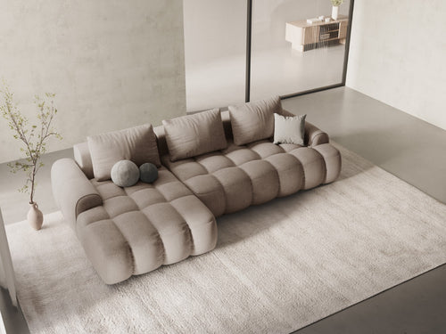Cosmopolitan Design Uitklapbare hoekbank links met opbergdoos Linz 3-zits, structurele stof zand - 142x275x84cm