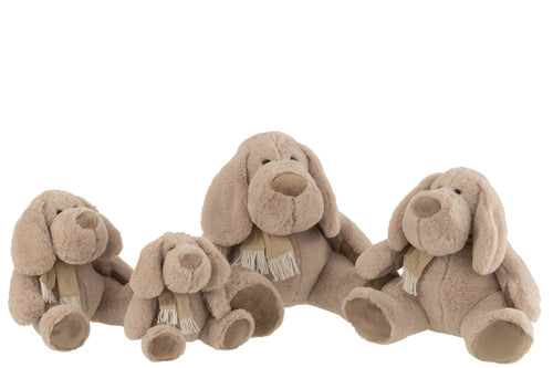 J-Line knuffel Hond + Sjaal Zittend - textiel - beige - extra large