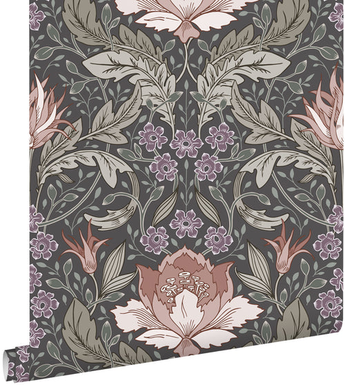 ESTAhome behang vintage bloemen in art nouveau stijl vergrijsd groen en bruin - 50 x 900 cm - 131084 - vtwonen shop