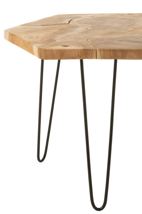 J-Line bijzettafel Hexagon - hout/metaal - naturel - set van 2