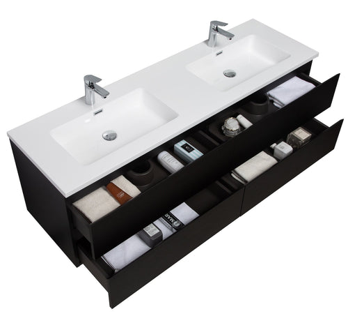 Badplaats Badkamermeubel Set Angela 160 cm – Zwart Houtnerf – Badmeubel met Wastafel