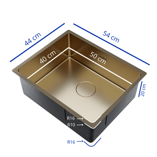 LOMAZOO Spoelbak Keuken Supreme - 50 x 40 cm - Goud - RVS