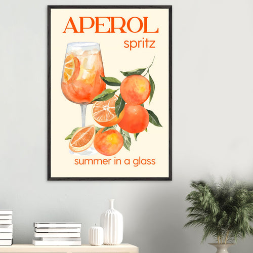 Artfulprints Poster met Lijst Aperol Spritz - Summer in a glass   - 50x70 cm - Oranje