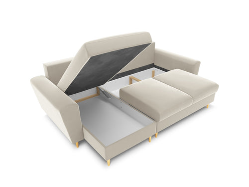 Cosmopolitan Design Omkeerbare converteerbare hoekbank met opbergdoos Kyoto 4-zits, flueel lichtbeige - 145x241x88cm