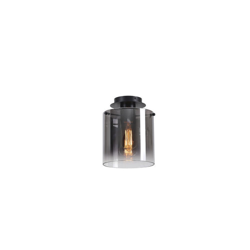 Searchlight Sweden 1-lichts plafondlamp - matzwart en gerookt glas