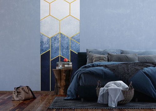 Sanders & Sanders poster hexagon blauw en goud - 90 x 270 cm - 601071