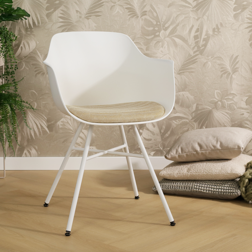 Nolon Noa-Liz eetkamerstoel wit met nougatbruin zitkussen - wit onderstel