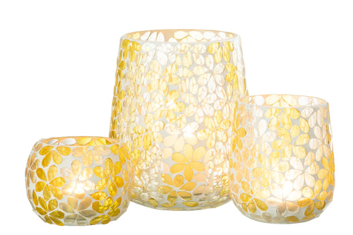 J-Line windlicht Bloemen - glas - geel/zilver - large - vtwonen shop