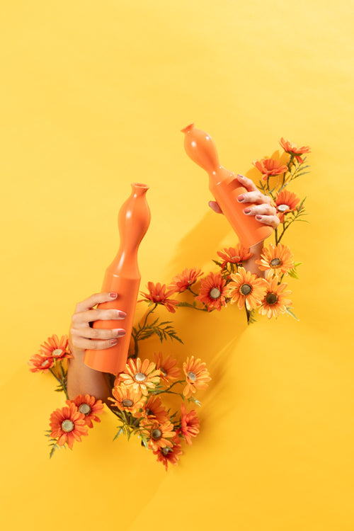 J-Line vaas Leia - porselein - oranje - set van 3 - 32 cm hoog