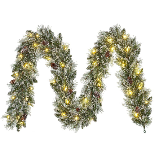 Black Box Trees Vandans Guirlande met LED Verlichting - Kerstversiering voor Sfeervolle Kerstdecoratie - Slinger met Dennenappels en Kunstsneeuw -