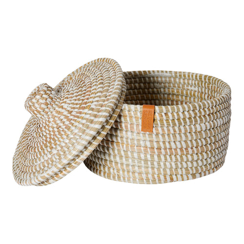 Return to Sender Mand met deksel 31 cm van wit en naturel kaisagras - vtwonen shop