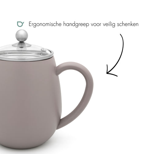 Bredemeijer - Dubbelwandige theepot Eva - 1,1 liter - Betongrijs - Met filter
