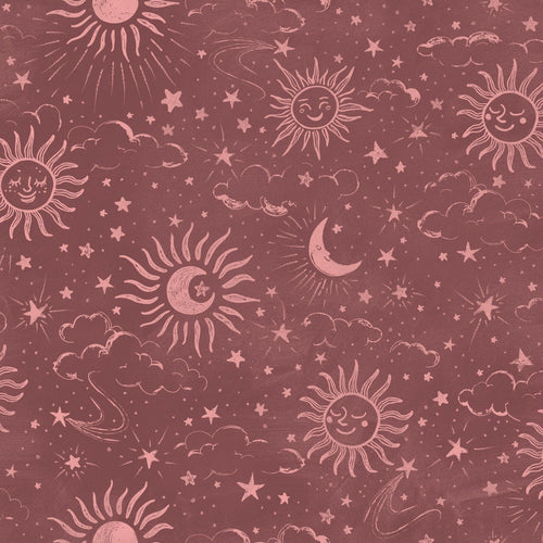 ESTAhome behang sterrenhemel bordeaux rood - 50 x 900 cm - 132083