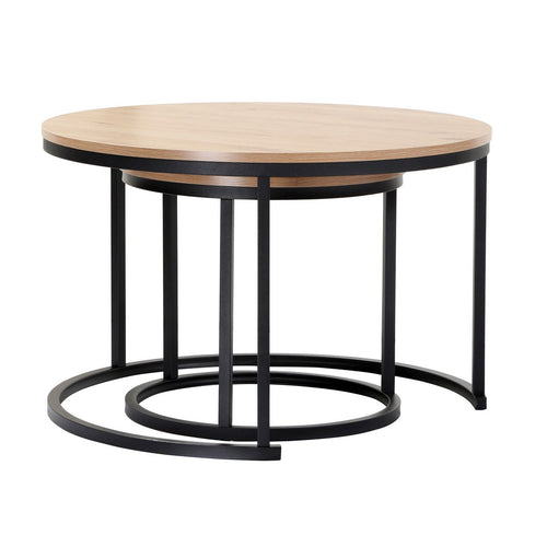 Calicosy - LENNY Set van 2 ronde salontafels - Eiken - 70x70x45,5 cm