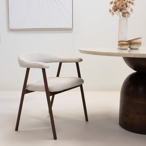 Giga Meubel Eetkamerstoel Mila - Beige/Walnoot - Zithoogte 48cm - Set van 2